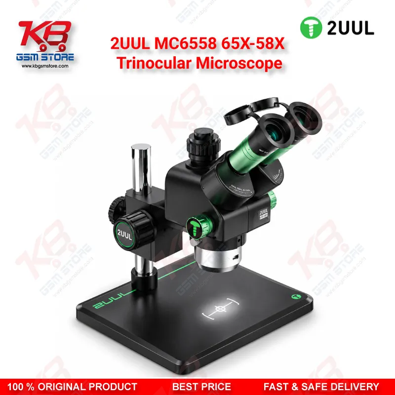 2UUL MC6558 65X-58X Trinocular Microscope with Built-in LED Lighting for Mobile PCB & BGA Repair