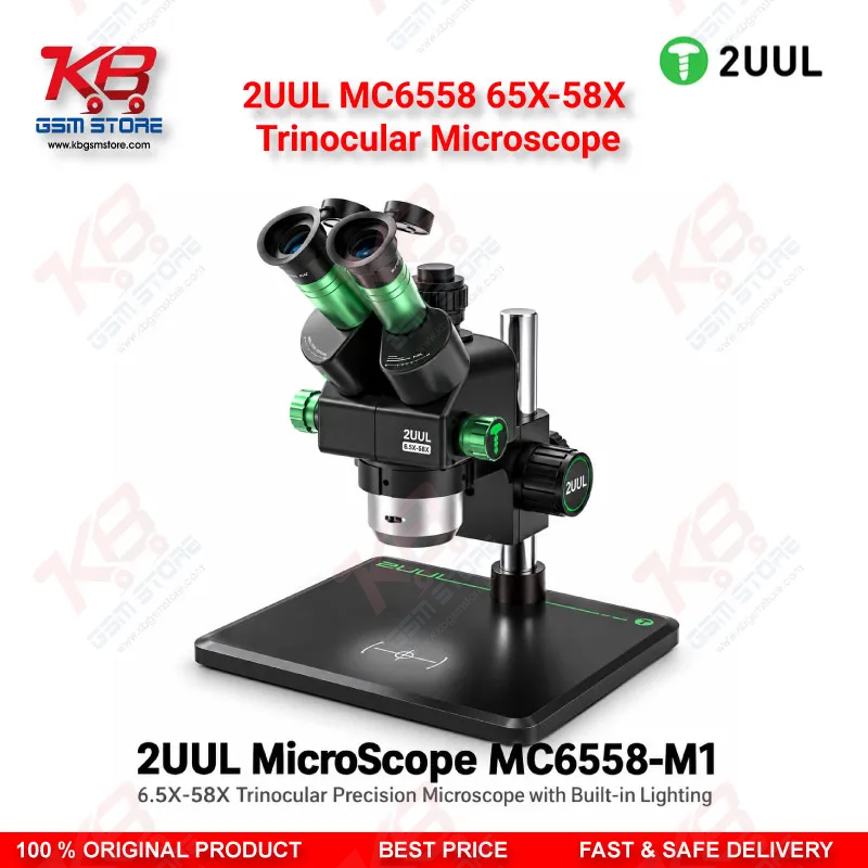 2UUL MC6558 65X-58X Trinocular Microscope with Built-in LED Lighting for Mobile PCB & BGA Repair