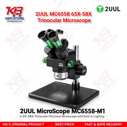 2UUL MC6558 65X-58X Trinocular Microscope with Built-in LED Lighting for Mobile PCB & BGA Repair