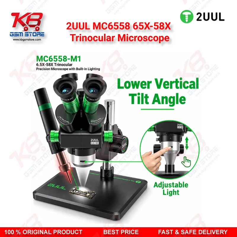 2UUL MC6558 65X-58X Trinocular Microscope with Built-in LED Lighting for Mobile PCB & BGA Repair