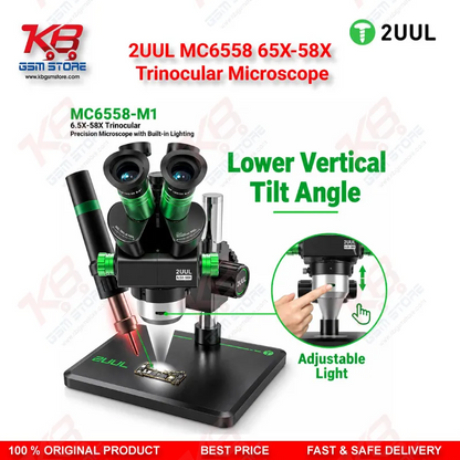 2UUL MC6558 65X-58X Trinocular Microscope with Built-in LED Lighting for Mobile PCB & BGA Repair