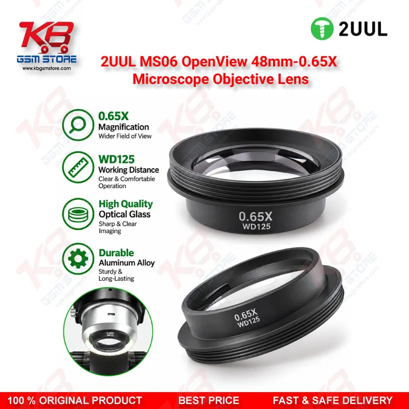 2UUL MS06 OpenView 48mm-0.65X Microscope Objective Lens – 0.65X Barlow Auxiliary Objective for Stereo Repair Microscopes