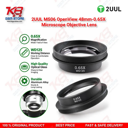2UUL MS06 OpenView 48mm-0.65X Microscope Objective Lens – 0.65X Barlow Auxiliary Objective for Stereo Repair Microscopes