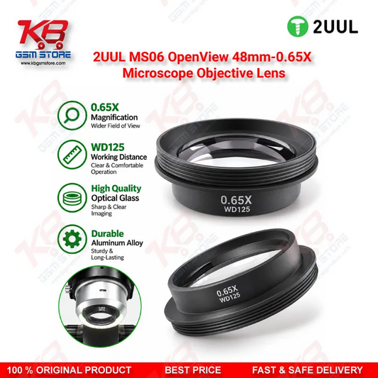 2UUL MS06 OpenView 48mm-0.65X Microscope Objective Lens – 0.65X Barlow Auxiliary Objective for Stereo Repair Microscopes