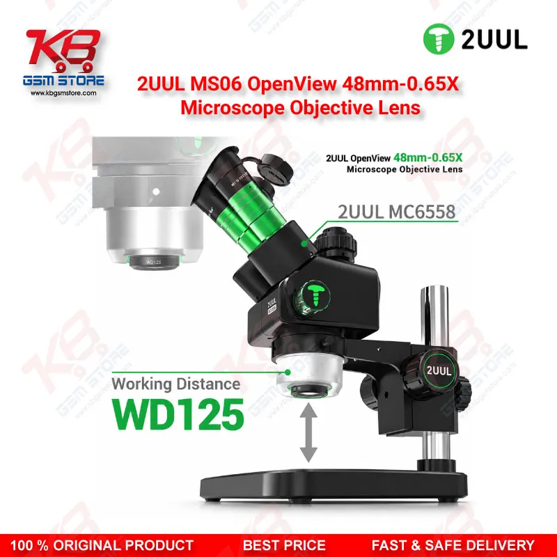 2UUL MS06 OpenView 48mm-0.65X Microscope Objective Lens – 0.65X Barlow Auxiliary Objective for Stereo Repair Microscopes