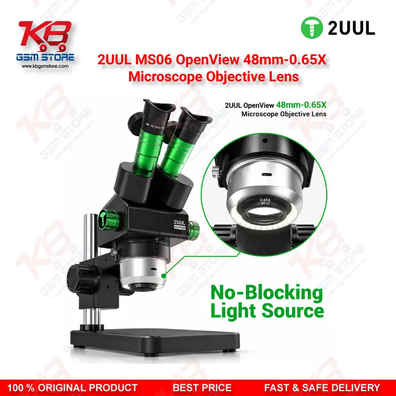 2UUL MS06 OpenView 48mm-0.65X Microscope Objective Lens – 0.65X Barlow Auxiliary Objective for Stereo Repair Microscopes