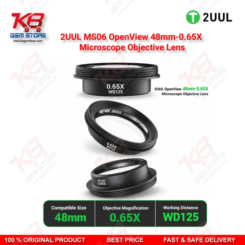 2UUL MS06 OpenView 48mm-0.65X Microscope Objective Lens – 0.65X Barlow Auxiliary Objective for Stereo Repair Microscopes