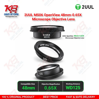 2UUL MS06 OpenView 48mm-0.65X Microscope Objective Lens – 0.65X Barlow Auxiliary Objective for Stereo Repair Microscopes
