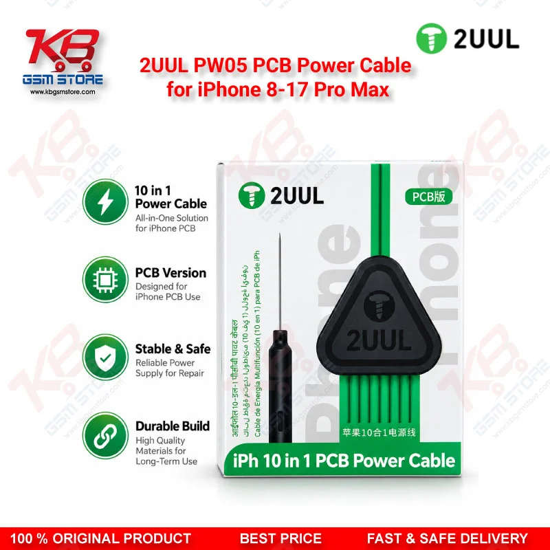 2UUL PW05 PCB Power Cable for iPhone 8-17 Pro Max – 8-in-1 iPhone Motherboard Boot Cable for DC Power Supply