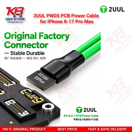 2UUL PW05 PCB Power Cable for iPhone 8-17 Pro Max – 8-in-1 iPhone Motherboard Boot Cable for DC Power Supply