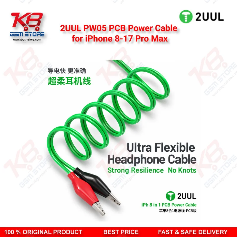2UUL PW05 PCB Power Cable for iPhone 8-17 Pro Max – 8-in-1 iPhone Motherboard Boot Cable for DC Power Supply