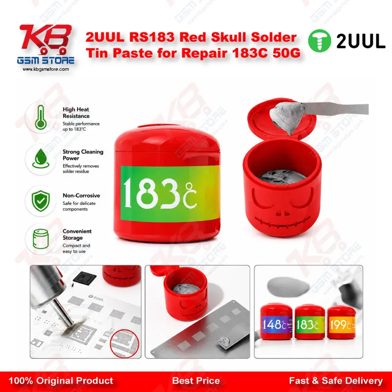 2UUL RS183 Red Skull Solder Tin Paste for Repair 183C 50G