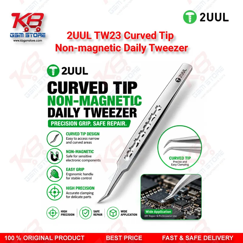 2UUL TW23 Curved Tip Non-Magnetic Precision Tweezer for Mobile PCB Repair