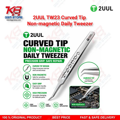 2UUL TW23 Curved Tip Non-Magnetic Precision Tweezer for Mobile PCB Repair