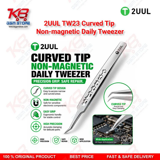 2UUL TW23 Curved Tip Non-Magnetic Precision Tweezer for Mobile PCB Repair