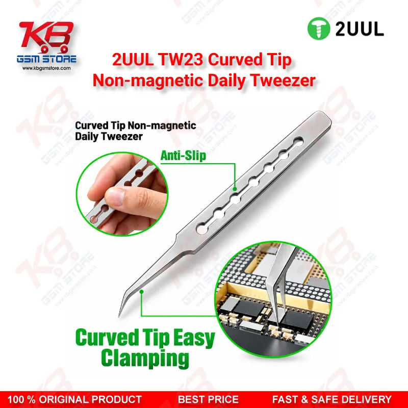 2UUL TW23 Curved Tip Non-Magnetic Precision Tweezer for Mobile PCB Repair