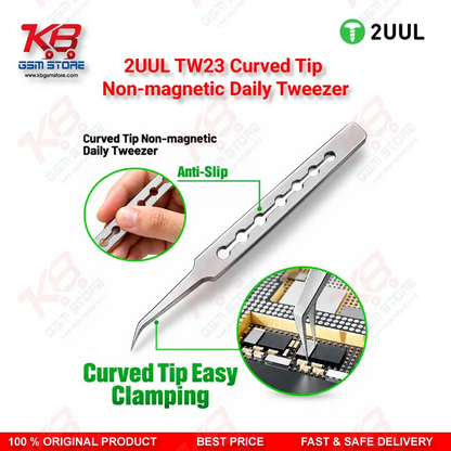 2UUL TW23 Curved Tip Non-Magnetic Precision Tweezer for Mobile PCB Repair