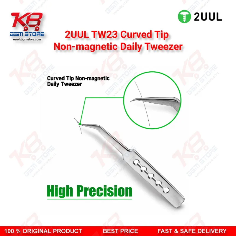 2UUL TW23 Curved Tip Non-Magnetic Precision Tweezer for Mobile PCB Repair