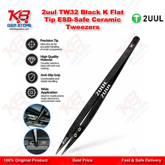 2uul TW32 Black K Flat Tip ESD-Safe Ceramic Tweezers