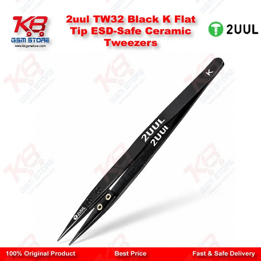 2uul TW32 Black K Flat Tip ESD-Safe Ceramic Tweezers