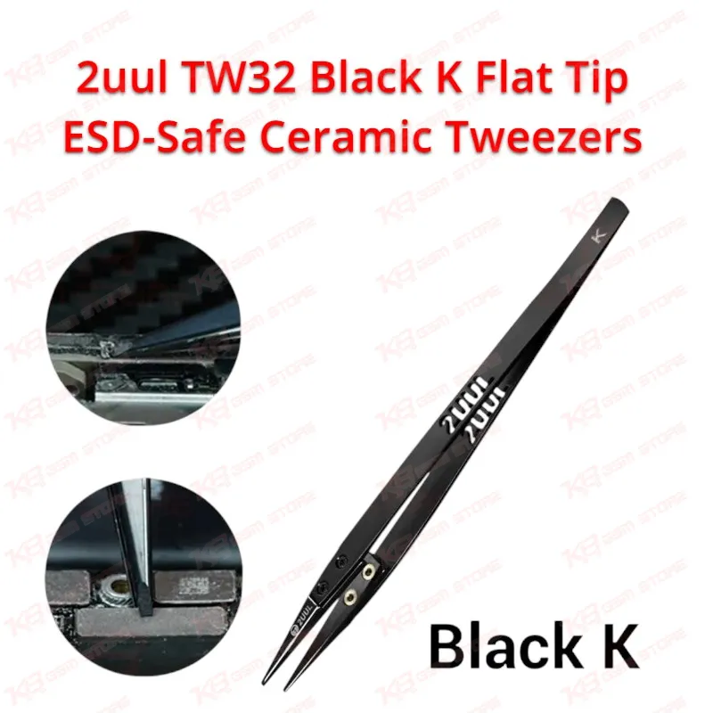 2uul TW32 Black K Flat Tip ESD-Safe Ceramic Tweezers