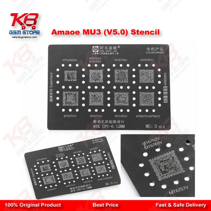 Amaoe MU3 (V5.0) Stencil – 0.12mm MTK CPU BGA Reballing Stencil for MT6762V, MT6739V, MT6771V, MT6785V and More