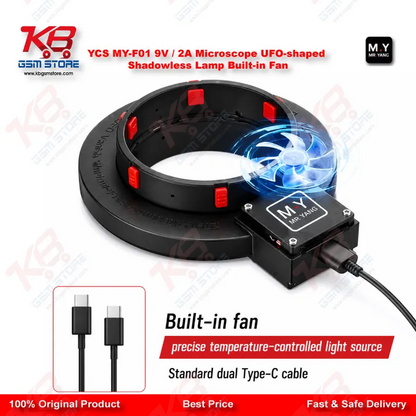 YCS MY-F01 UFO Shadowless Microscope Ring Light – 280 LED 1500LM with Cooling Fan