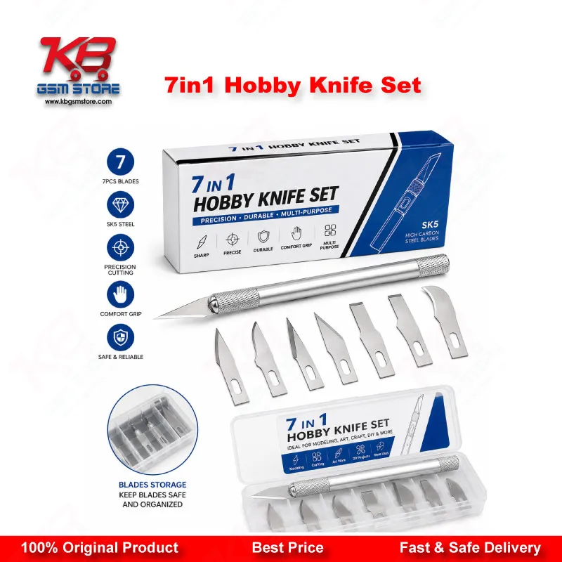 7 in 1 Hobby Knife Set for Mobile Phone PCB BGA IC Chip Repair — 6 Interchangeable Blades with Handle