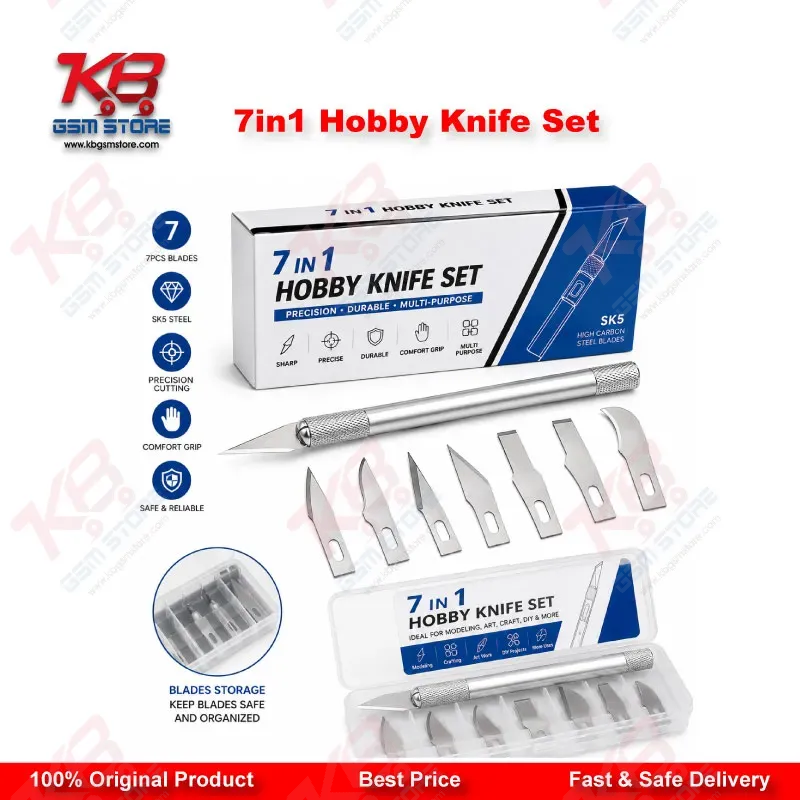 7 in 1 Hobby Knife Set for Mobile Phone PCB BGA IC Chip Repair — 6 Interchangeable Blades with Handle
