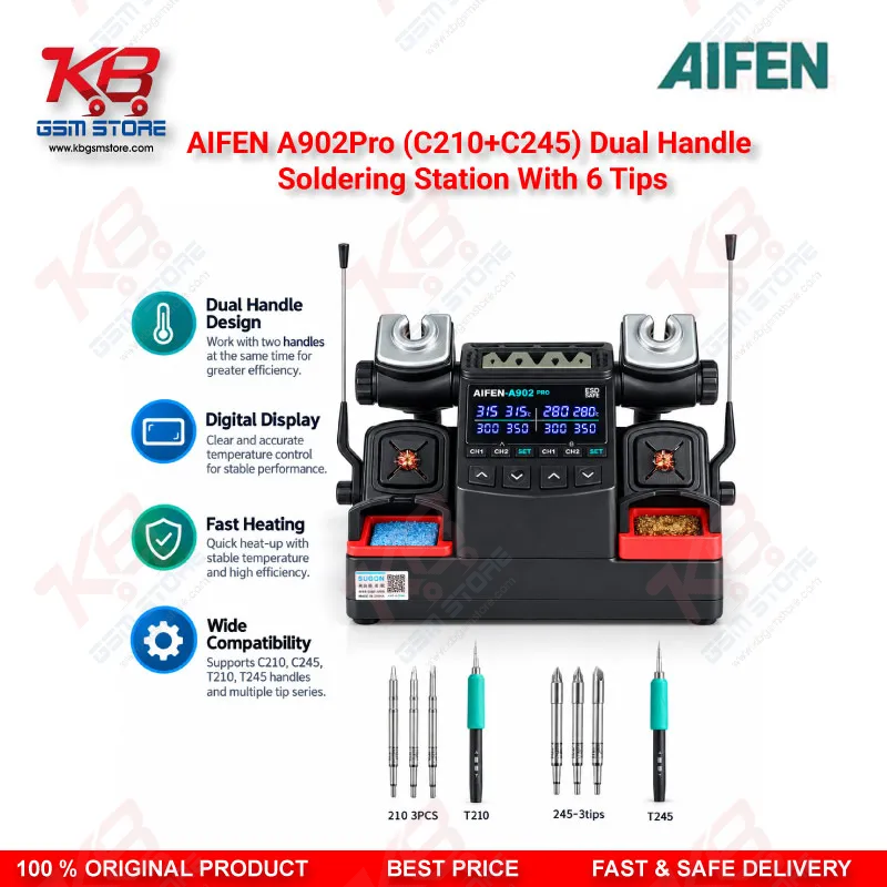 AIFEN A902 Pro Dual Handle Soldering Station – C210 & C245, 6 Tips Set