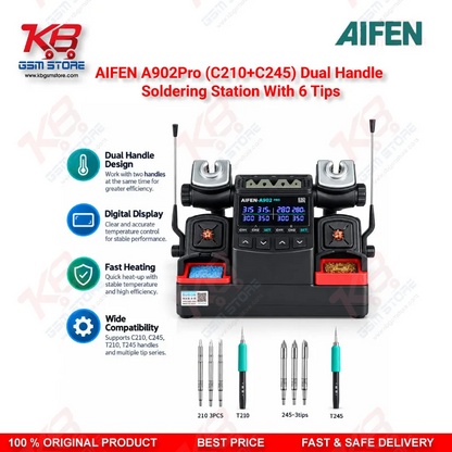 AIFEN A902 Pro Dual Handle Soldering Station – C210 & C245, 6 Tips Set