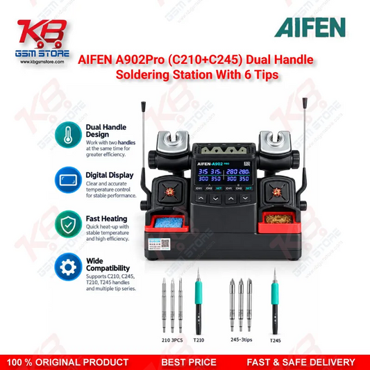 AIFEN A902 Pro Dual Handle Soldering Station – C210 & C245, 6 Tips Set