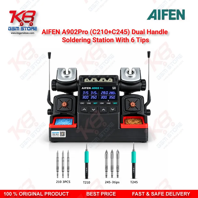 AIFEN A902 Pro Dual Handle Soldering Station – C210 & C245, 6 Tips Set