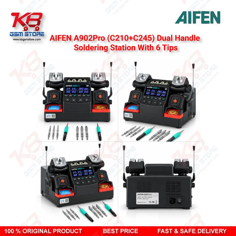 AIFEN A902 Pro Dual Handle Soldering Station – C210 & C245, 6 Tips Set