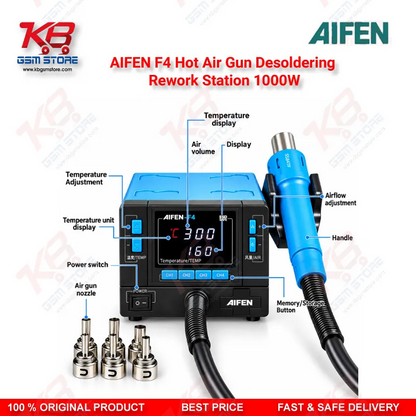 AIFEN F4 Hot Air Gun Desoldering Rework Station 1000W – Digital BGA SMD Soldering Station for Mobile Repair