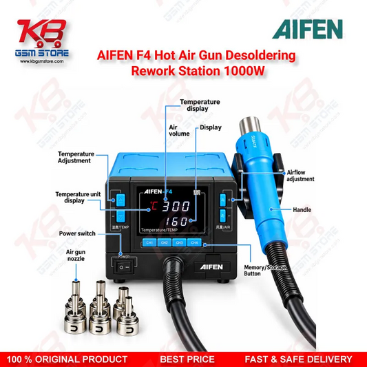 AIFEN F4 Hot Air Gun Desoldering Rework Station 1000W – Digital BGA SMD Soldering Station for Mobile Repair