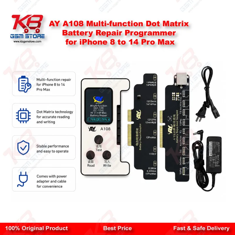 AY A108 Multi-function Dot Matrix Battery Repair Programmer for iPhone 8 to 14 Pro Max