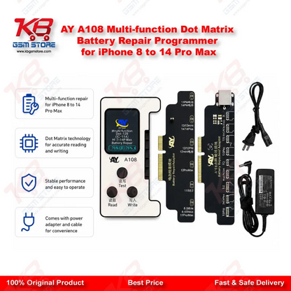 AY A108 Multi-function Dot Matrix Battery Repair Programmer for iPhone 8 to 14 Pro Max