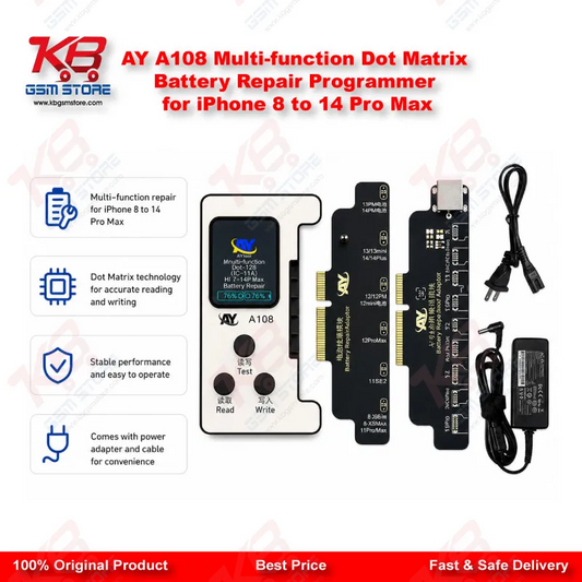 AY A108 Multi-function Dot Matrix Battery Repair Programmer for iPhone 8 to 14 Pro Max