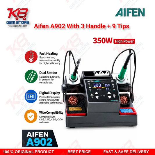 Aifen A902 Dual-Station Soldering Rework Station With 3 Handles + 9 Tips (T115/T210/T245, C115/C210/C245)