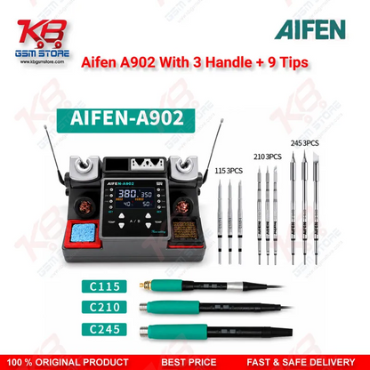 Aifen A902 Dual-Station Soldering Rework Station With 3 Handles + 9 Tips (T115/T210/T245, C115/C210/C245)