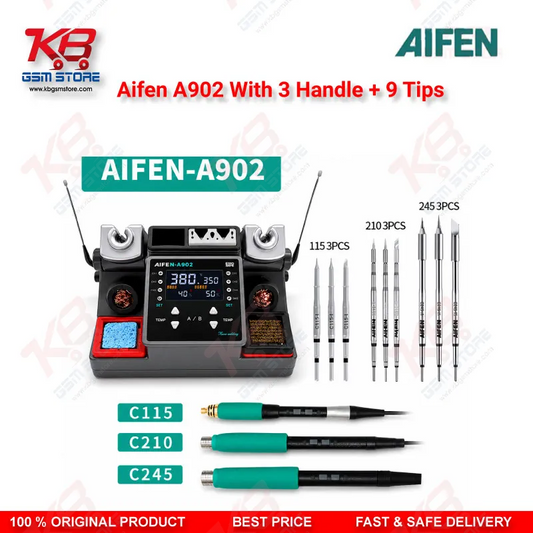 Aifen A902 Dual-Station Soldering Rework Station With 3 Handles + 9 Tips (T115/T210/T245, C115/C210/C245)