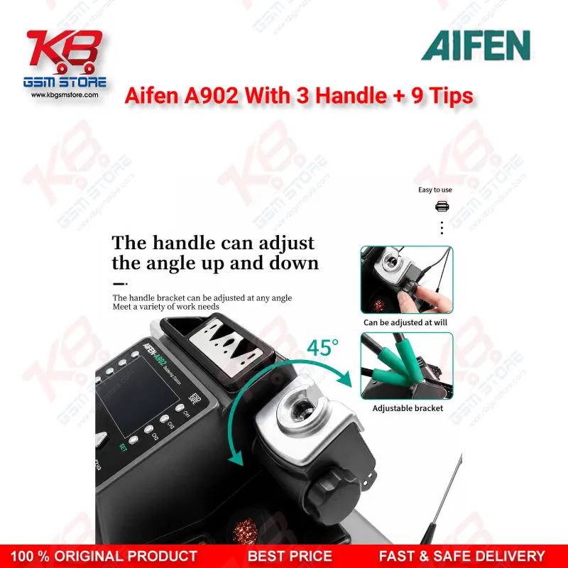 Aifen A902 Dual-Station Soldering Rework Station With 3 Handles + 9 Tips (T115/T210/T245, C115/C210/C245)