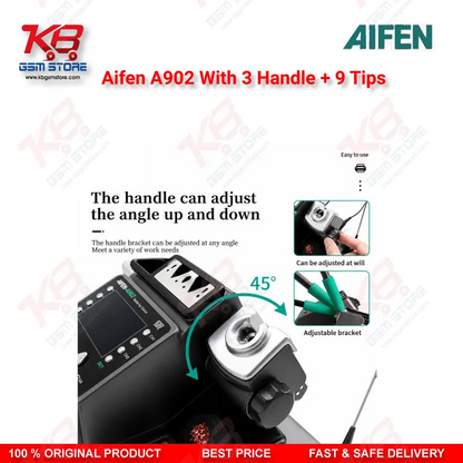 Aifen A902 Dual-Station Soldering Rework Station With 3 Handles + 9 Tips (T115/T210/T245, C115/C210/C245)