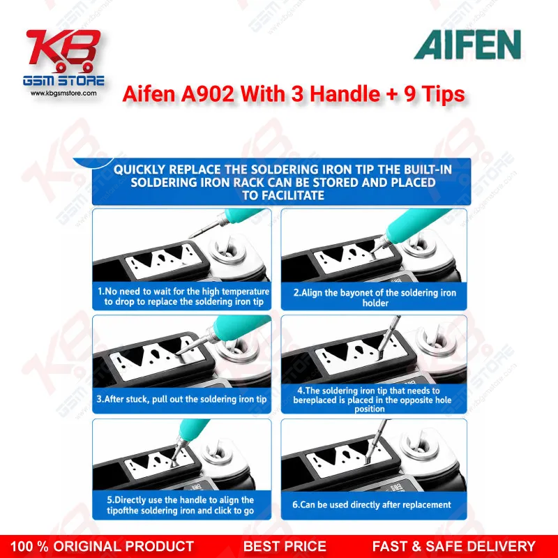 Aifen A902 Dual-Station Soldering Rework Station With 3 Handles + 9 Tips (T115/T210/T245, C115/C210/C245)