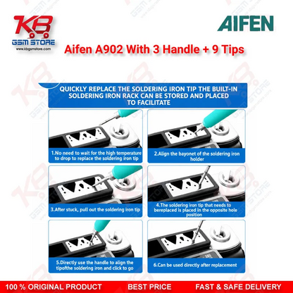 Aifen A902 Dual-Station Soldering Rework Station With 3 Handles + 9 Tips (T115/T210/T245, C115/C210/C245)