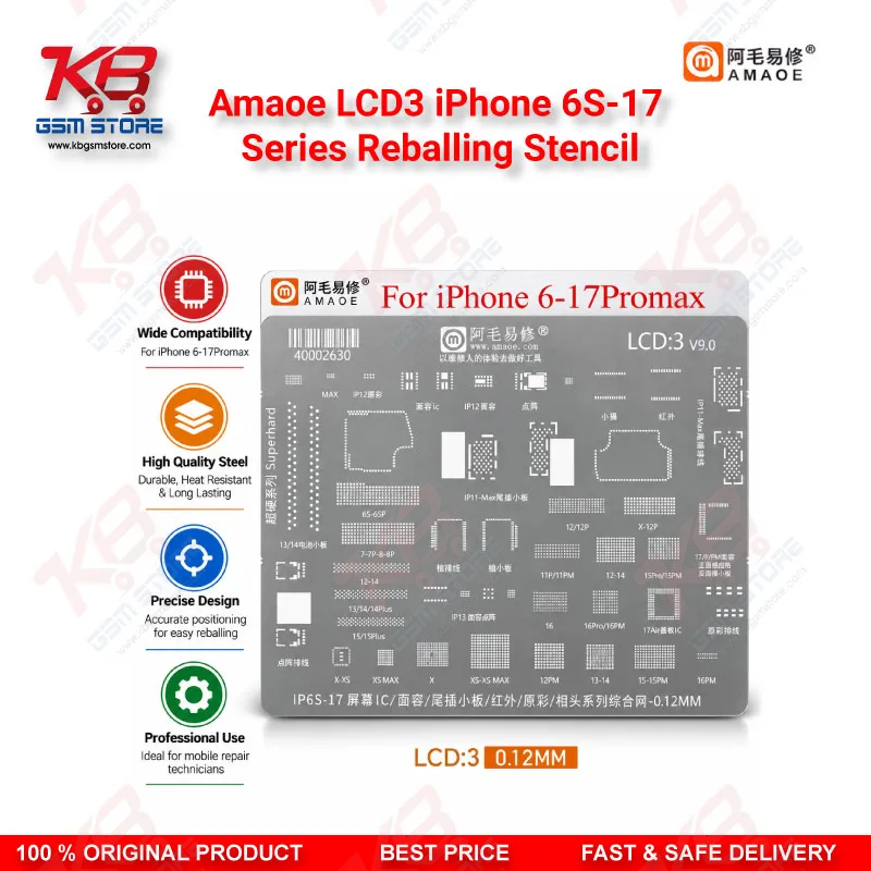 Amaoe LCD3 iPhone 6S-17 Series Reballing Stencil – Precision LCD & Face ID IC BGA Reballing Template for Mobile Repair