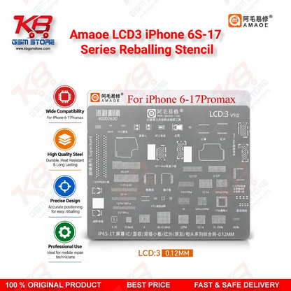 Amaoe LCD3 iPhone 6S-17 Series Reballing Stencil – Precision LCD & Face ID IC BGA Reballing Template for Mobile Repair