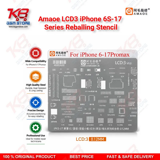 Amaoe LCD3 iPhone 6S-17 Series Reballing Stencil – Precision LCD & Face ID IC BGA Reballing Template for Mobile Repair