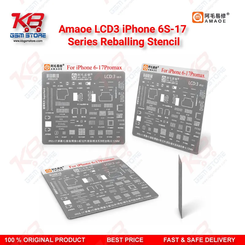 Amaoe LCD3 iPhone 6S-17 Series Reballing Stencil – Precision LCD & Face ID IC BGA Reballing Template for Mobile Repair